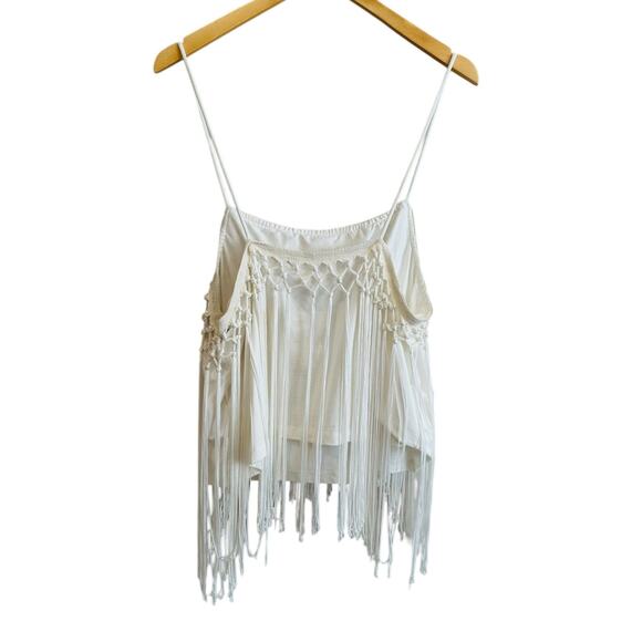 Anthropologie Lots of Fringe Spaghetti Strap Sleeveless White Cami Top Size XL - Picture 8 of 9